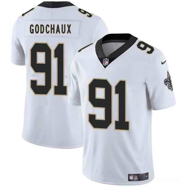 Men's New Orleans Saints #91 Davon Godchaux White 2025 Vapor Limited Stitched Football Jersey